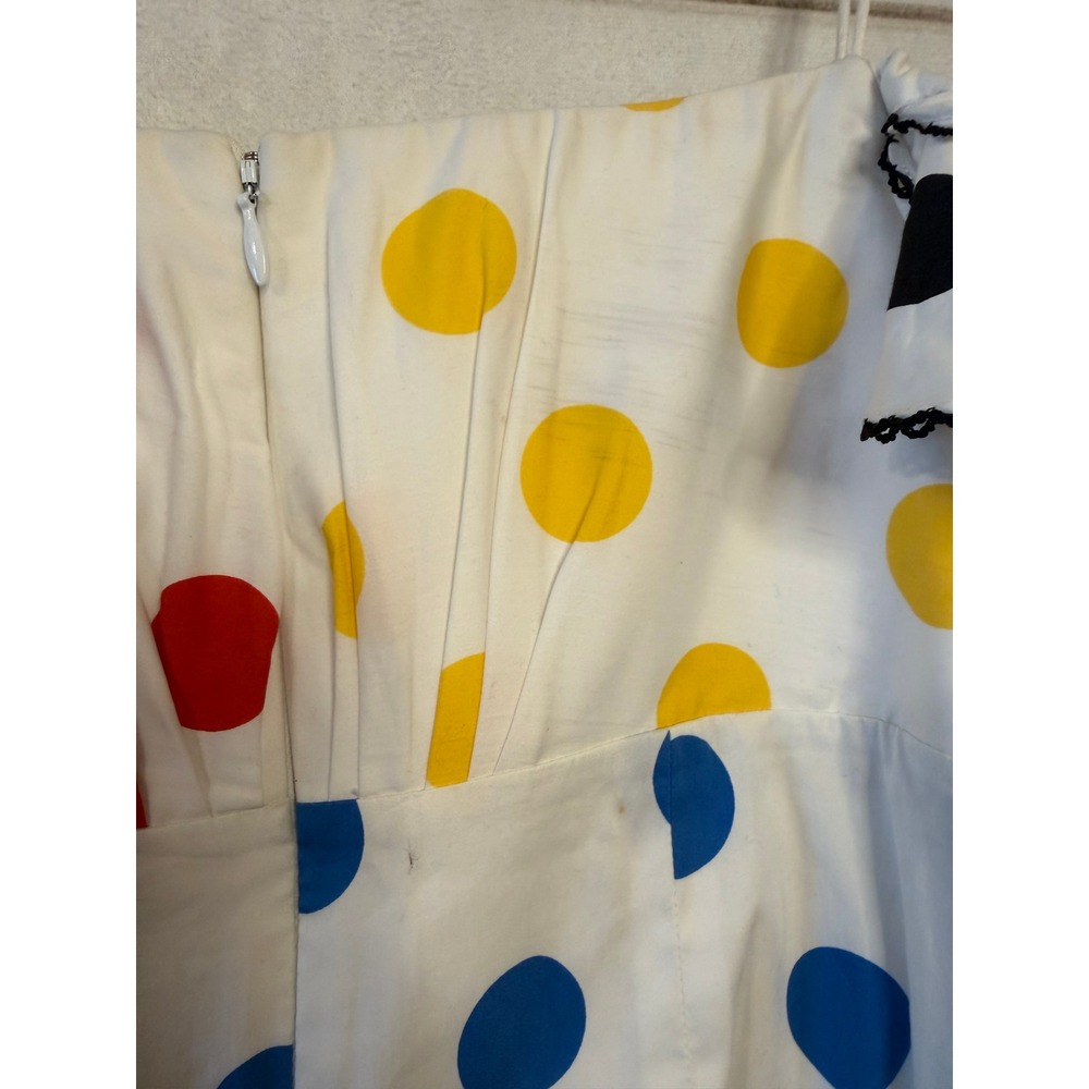 CAROLINE CONSTAS Polka Dot Off Shoulder Ruffle Top Ivory Red Blue Yellow Black S - Picture 3 of 9